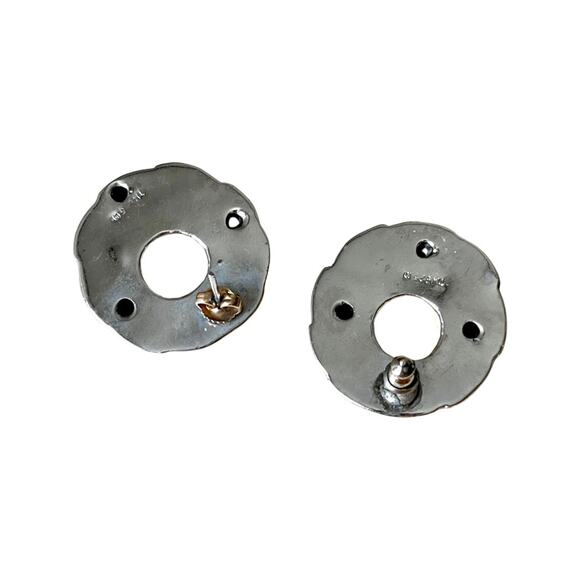 Vintage Mexican Sterling Silver Gold Plate Earrings, Large Circle Post Earrings - Picture 4 of 6